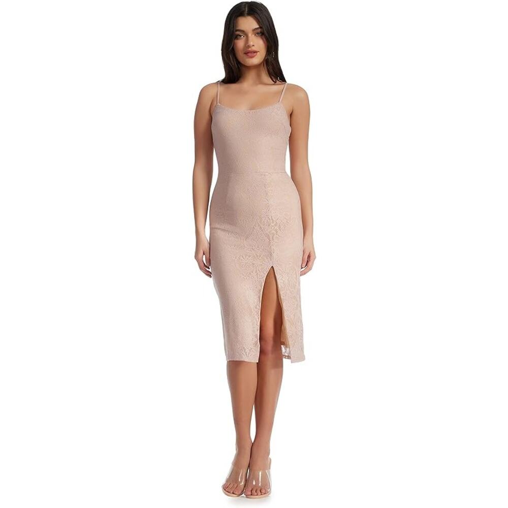 NWT Dress the Population Zahra Sheath Pink Lace Bodycon Midi Dress Size Large - Picture 1 of 12